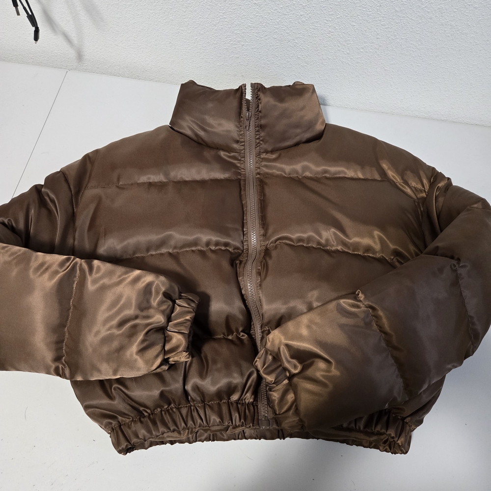 SHEIN Chocolate Satin Puffer Coat